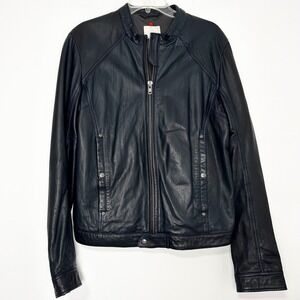 Diesel Mens Navy Blue Lamb Leather Cafe Racer Biker Jacket Size L Made in Turkey